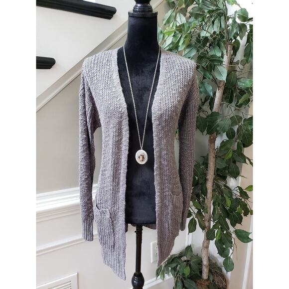 SO Cardigan Sweater Women Small Gray Knit Acrylic Pockets Long Sleeve Open Front - Picture 1 of 14